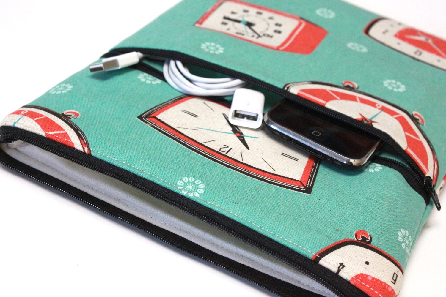 Cute Womens Microsoft Surface RT or Pro Case Laptop Cover Zipper Outer Pocket Handmade Padded Sleeve - Alarm Clocks