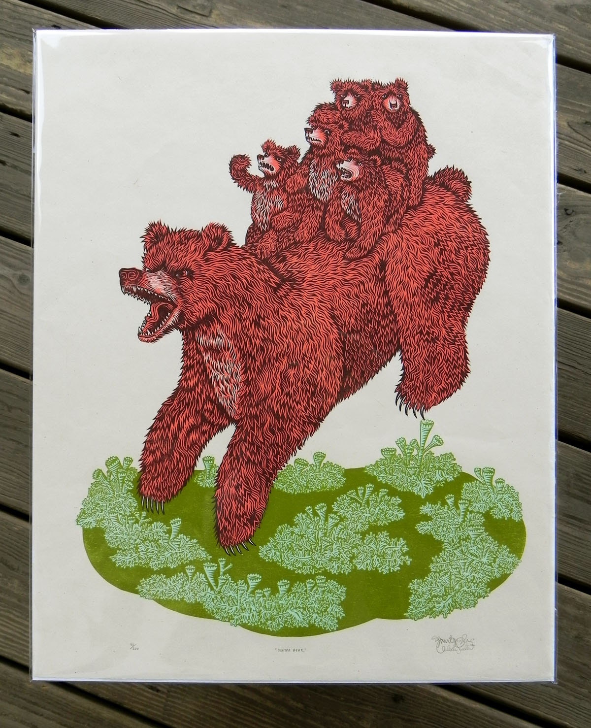 MAMA BEAR Woodcut Print, Woodblock Print, Relief Print, Block Print