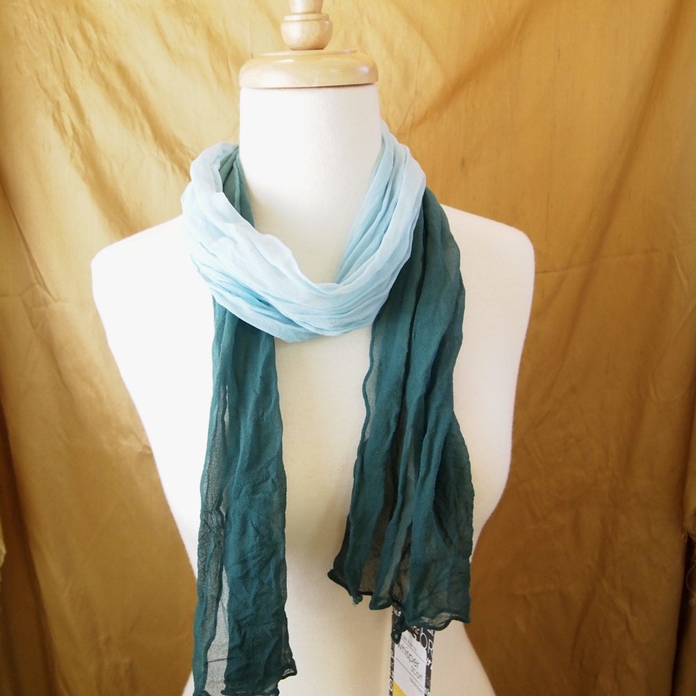 Dip Dye Teal Silk Chiffon Scarf