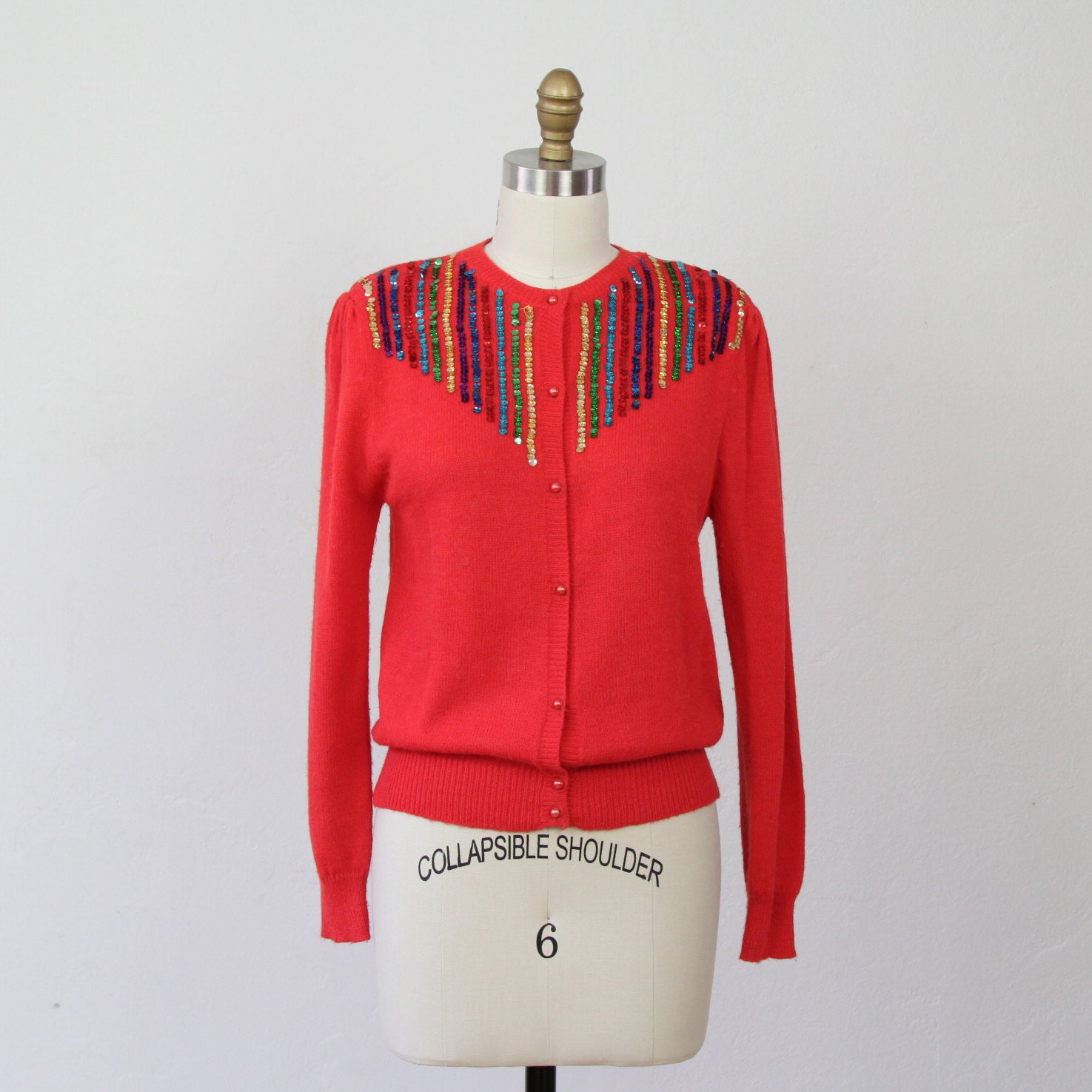 Red Multicolor Sequin Cardigan Sweater - S/M
