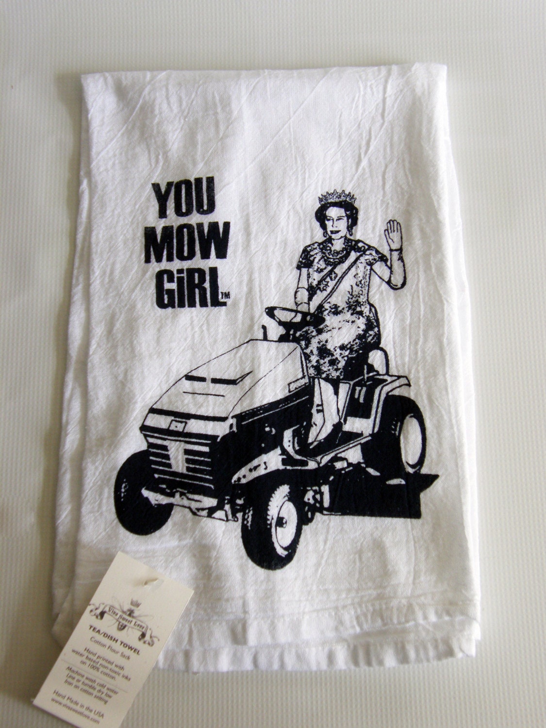 Queen Elizabeth -You Mow Girl- Soft Cotton Tea Towels--Set of 2-Hand Screen Printed