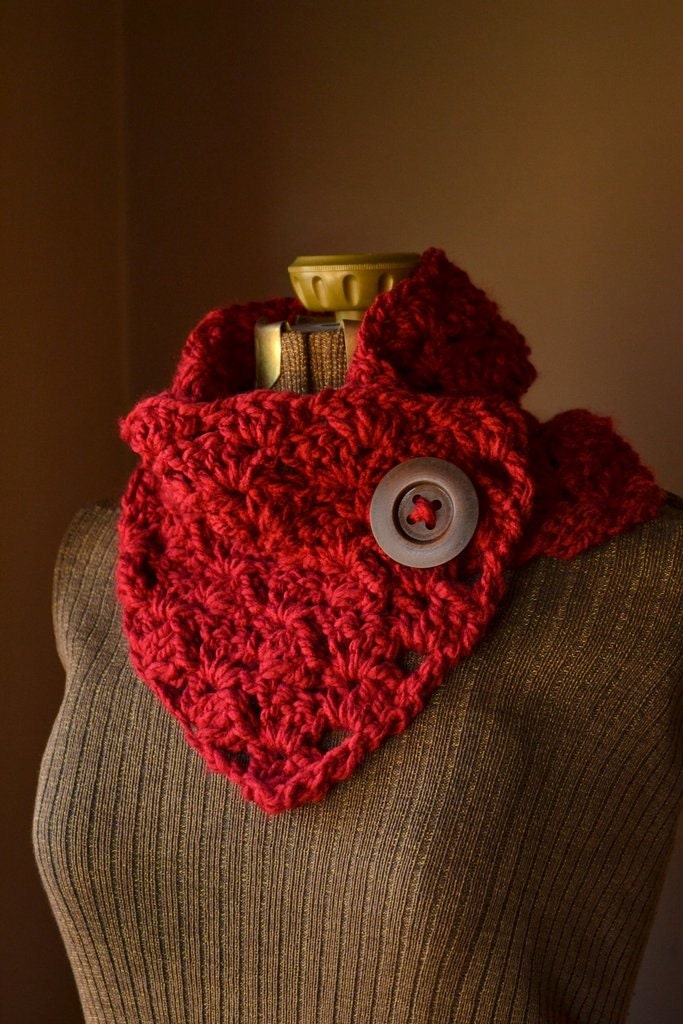 Red Button Scarf Neck Warmer Cowl