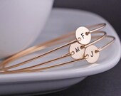 Bridesmaid Gift,  SIX,  Wedding Jewelry, Personalized Initial Jewelry, Hand Stamped Initial Bridesmaid Gifts, Gold Bangle Bracelets