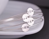 Hand Stamped Bridesmaid Jewelry, FIVE Personalized Custom Sterling Silver Initial Bangle Bracelets