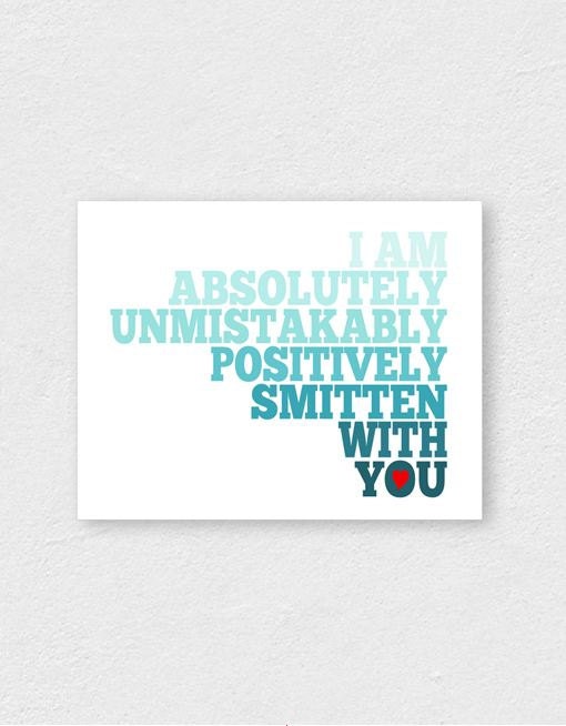 Couples Love Typography Wall Art Print - Ombre Smitten 8x10 - Teal, Turquoise, Aqua