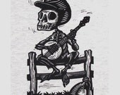 Youth Size Skeleton Banjo Banjer Bones Tshirt, M, L, or XL
