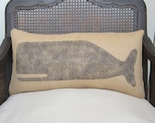 Cachalot Whale  - Burlap Feed Sack Pillow - Nautical Decor Whale Pillow