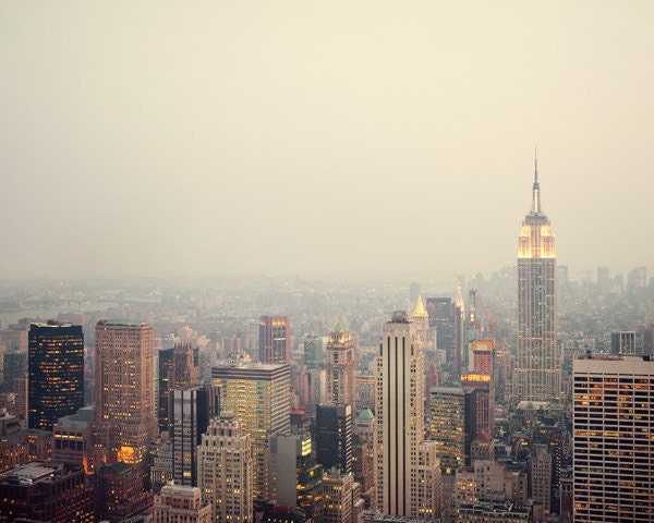New York, NYC Photography, Manhattan skyline, Pastel, City lights at dusk, Travel, Empire State, Spring, 8x10 photo - The View