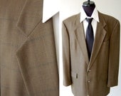 Mens Wool Blazer / Olive Brown / Mens Sport Coat / Fine Australian Herringbone Wool / sz 44 L / made in USA