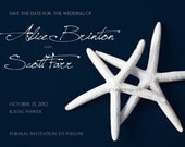 50 Wedding Save the Date postcards 5x7 - White Starfish on Dark Blue