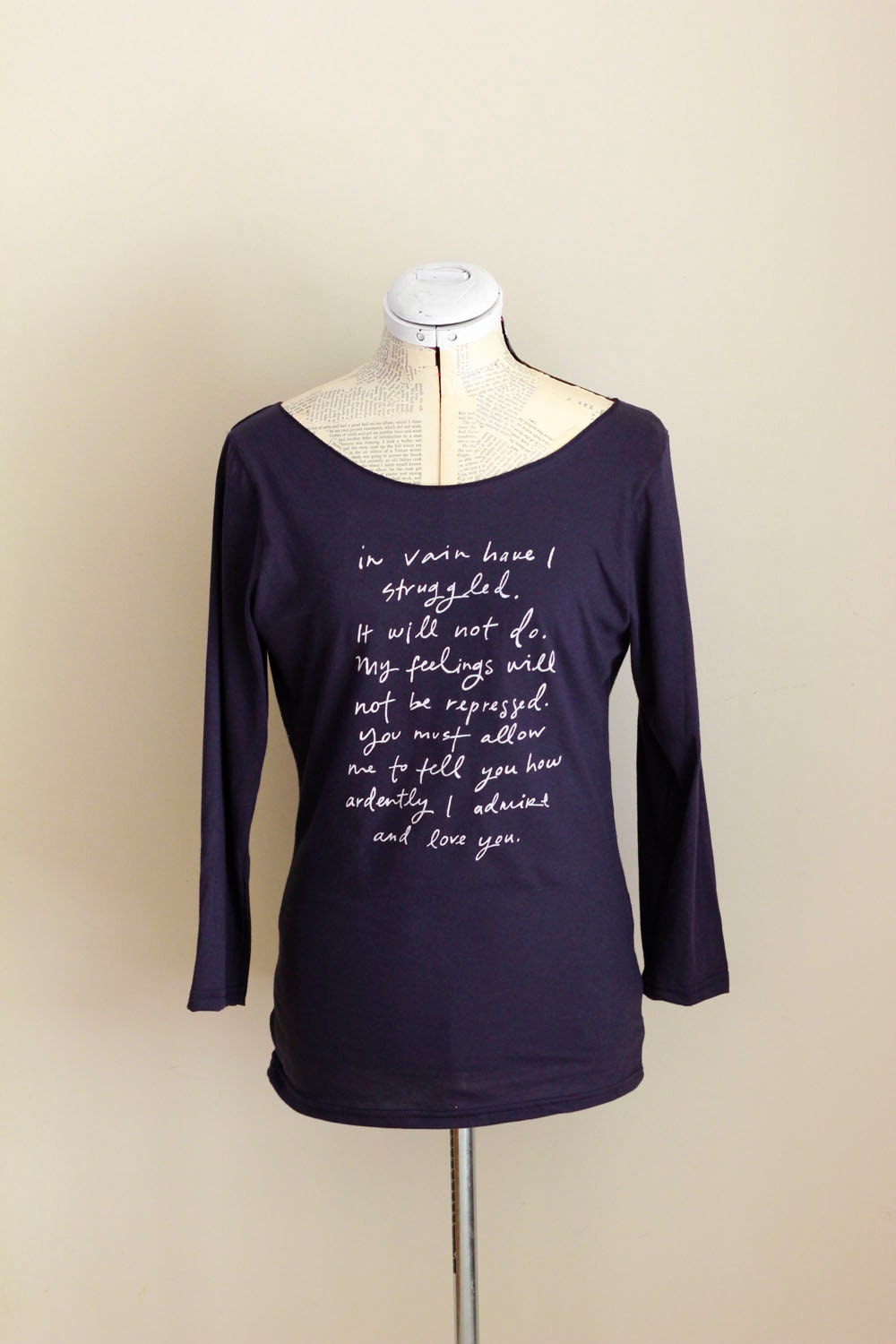 Mr. Darcy Proposal shirt- navy blue - S.M.L.XL - silver or white ink- Jane Austen