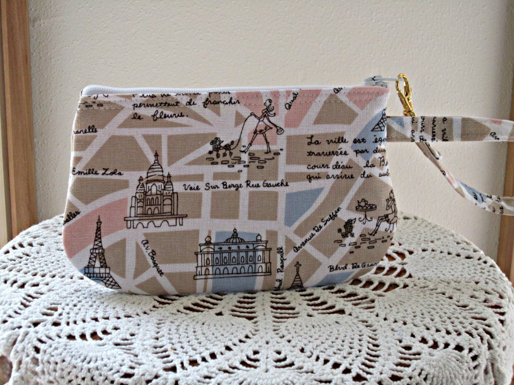Wristlet Zipper Gadget Pouch Smart Phone Bag in The Streets of Paris