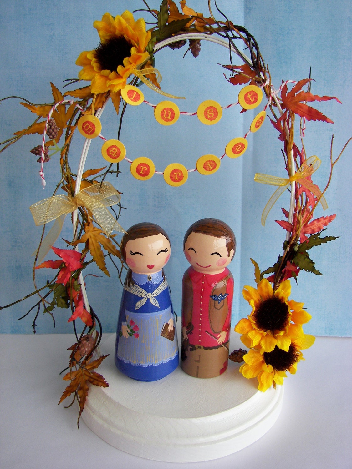 Hand Painted Love Boxes Custom Wedding  Anniversary Cake Toppers Stand and Bunting to match