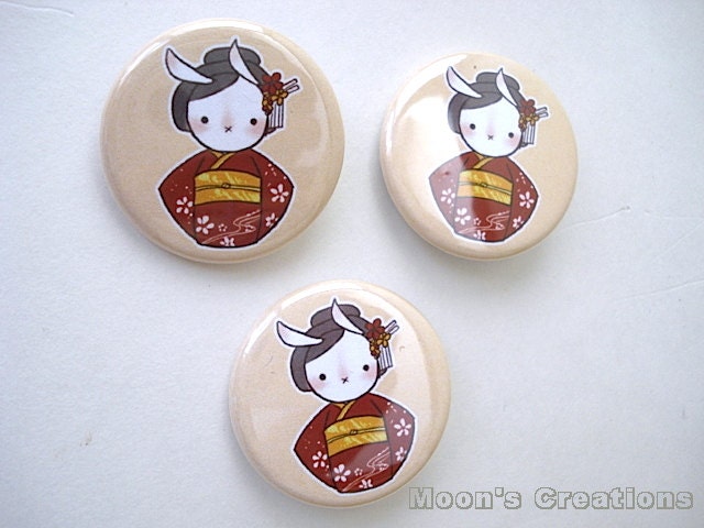 Kimono Moon Bun Pinback Button