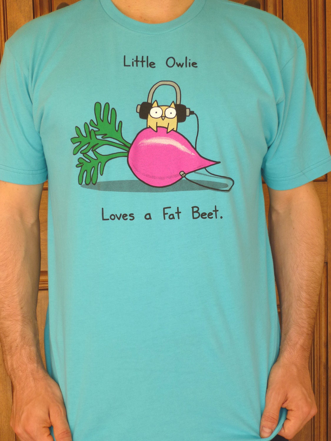 Owlie Loves a Fat Beet Tshirt available in mens and womens sizes