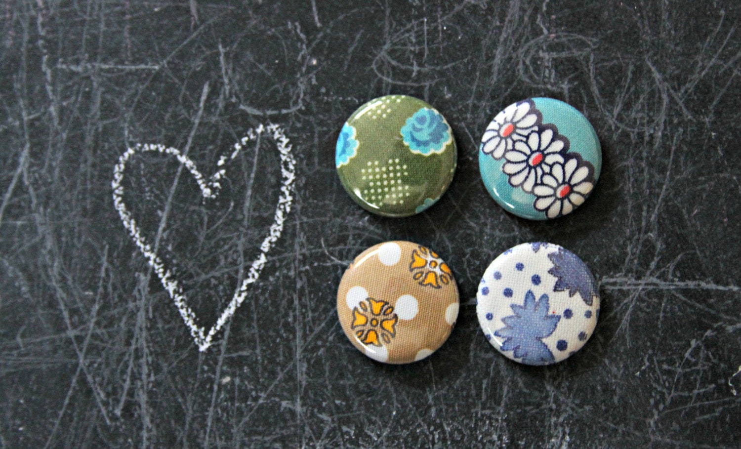 Spring Pins - Set of 4 Pinback Buttons - Vintage Fabric