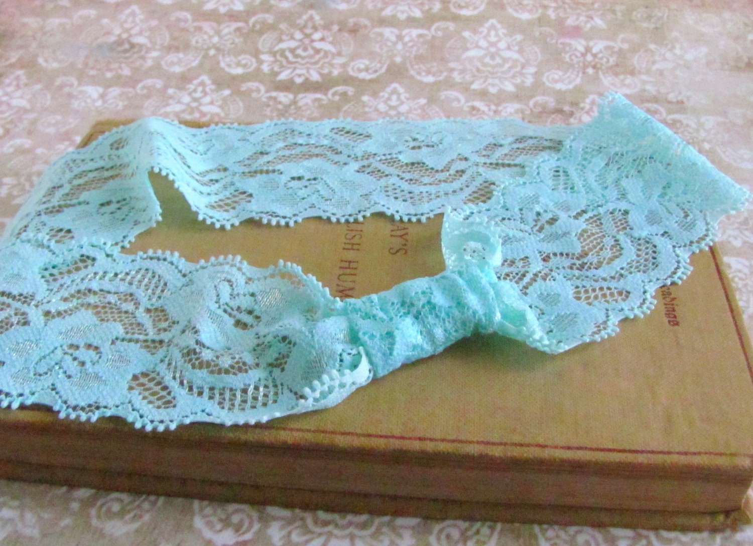 Aqua Blue Stretch Lace Headband. Lace Headwrap. Hair Covering. Aqua