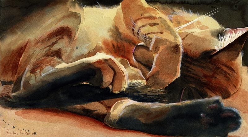 Tiger Tabby Point Oriental Cat Art Print of my watercolor painting
