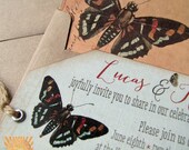 Vintage Botanical Butterflies Wedding Invitation  Hinged Shipping Tags