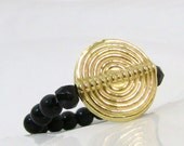 Black Obsidian, Tourmaline and Vermeil Stretch Ring, Black and Gold - Christian Ring - Light in the Darkness