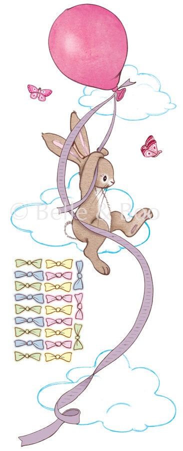 Pink Balloon Height Chart Wall Stickers