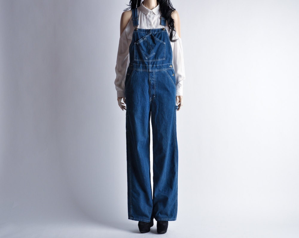 90s dark wash wide leg denim overalls / s / m