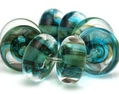 Handmade Lampwork Bead Set Ocean Blue Rondelles SRA