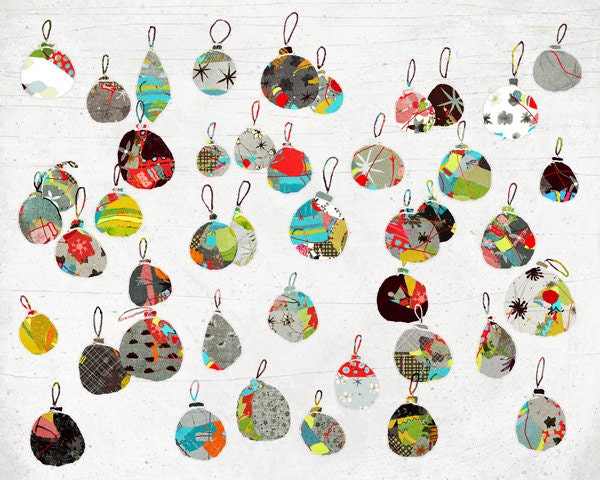 Decembre - Art - Print of an original illustration - Color Print - Drawing - Christmas Balls - Children room decor