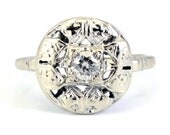14K Vintage Art Deco Retro Diamond Cocktail Ring