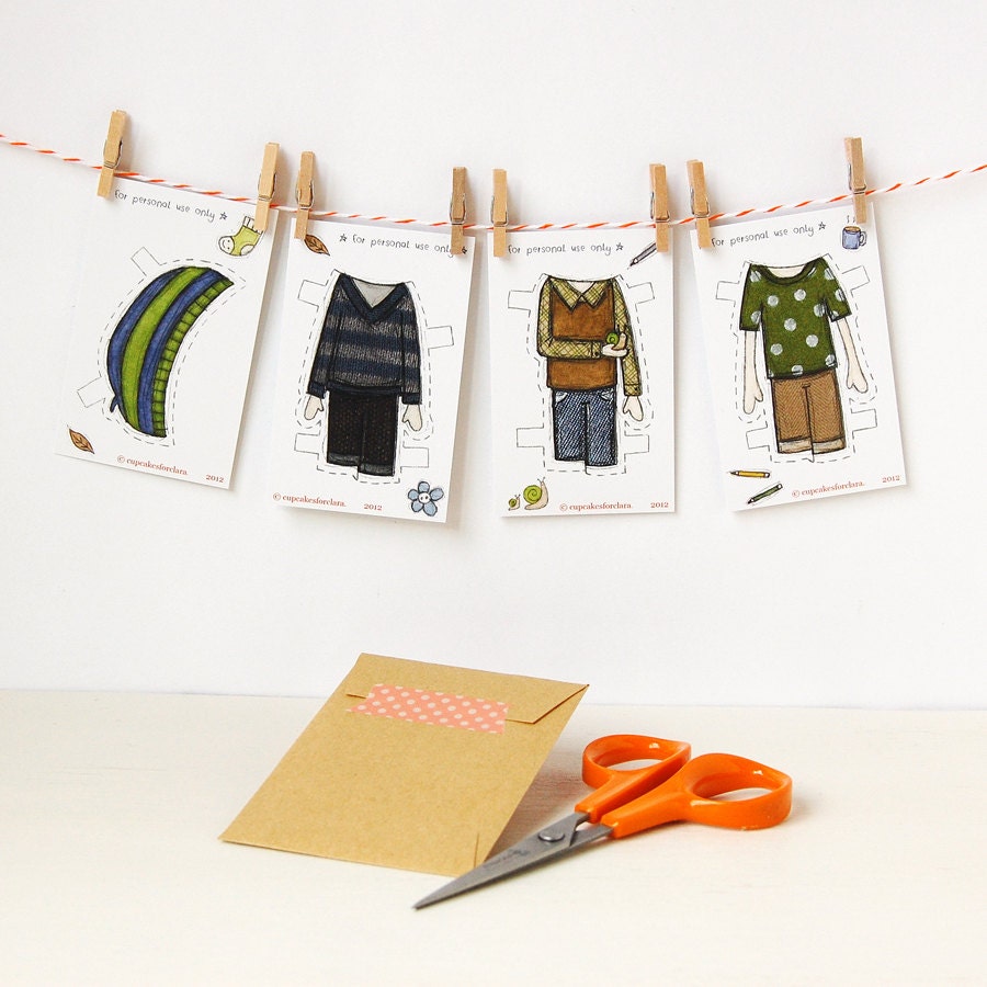 Colin Paper Doll Clothes, Boy Dress-up Clothes - Single Outfit Cards, Set A
