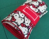Crayon Roll Up Organizer Holds 16 Crayons, Easy for Little Hands - Hook & Loop Closure, Red / Hello Kitty