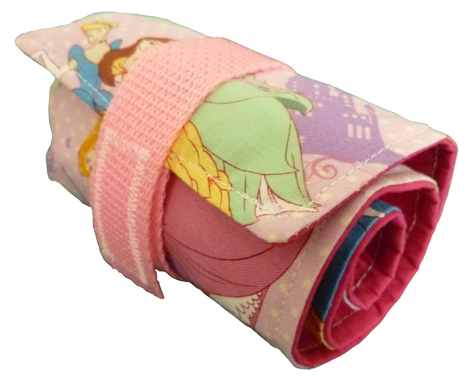 Crayon Roll Up Organizer Holds 16 Crayons, Easy for Little Hands - Hook & Loop Closure, Pink / Disney Princess