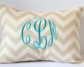 Monogrammed Pillow Cover - Chevron - Personalized - 12 x 16 - Nursery Decor - Dorm Decor - Sorority - Wedding - Bridal