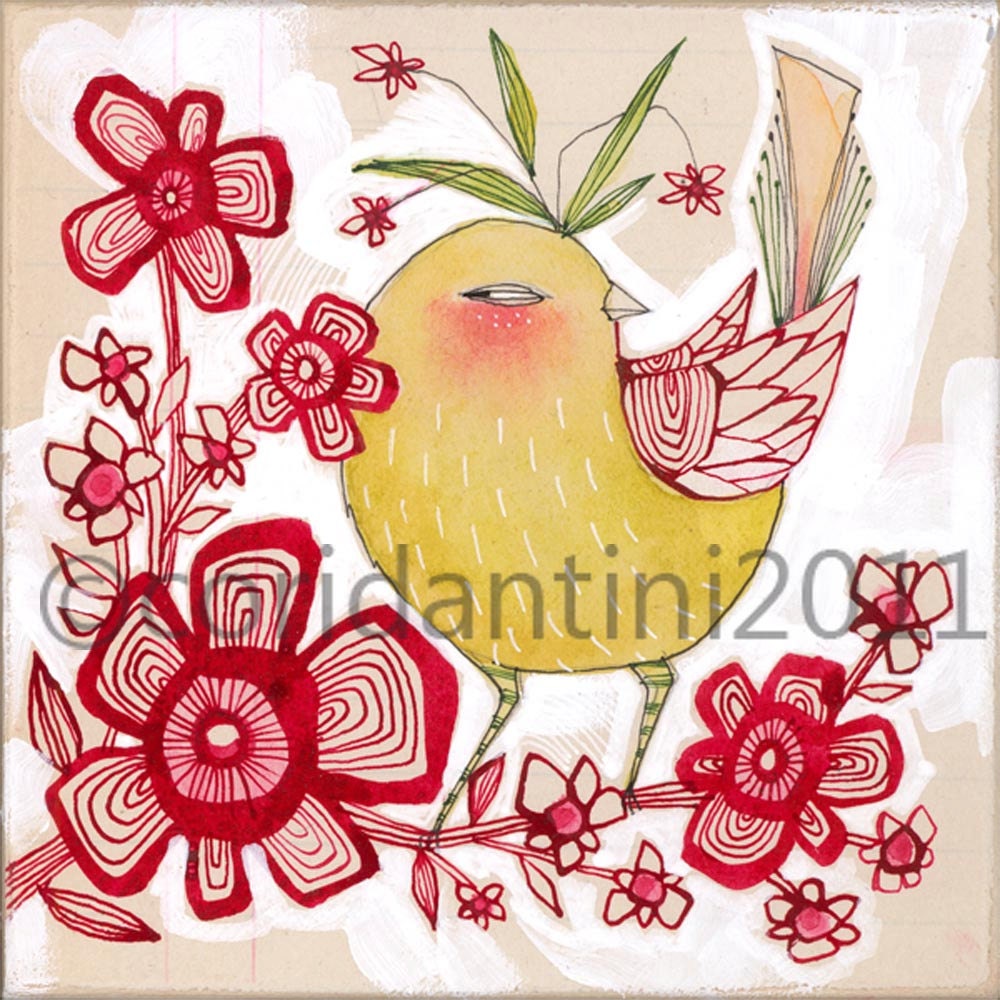 sweetie pie - bird on a branch art print - 8 x 8 archival limited edition print by cori dantini