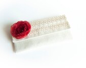 Rustic Bridal Wedding Clutch Bridesmaid gift idea, spring trends, foldover clutch, choose color flower , natural beige lace by Lolos