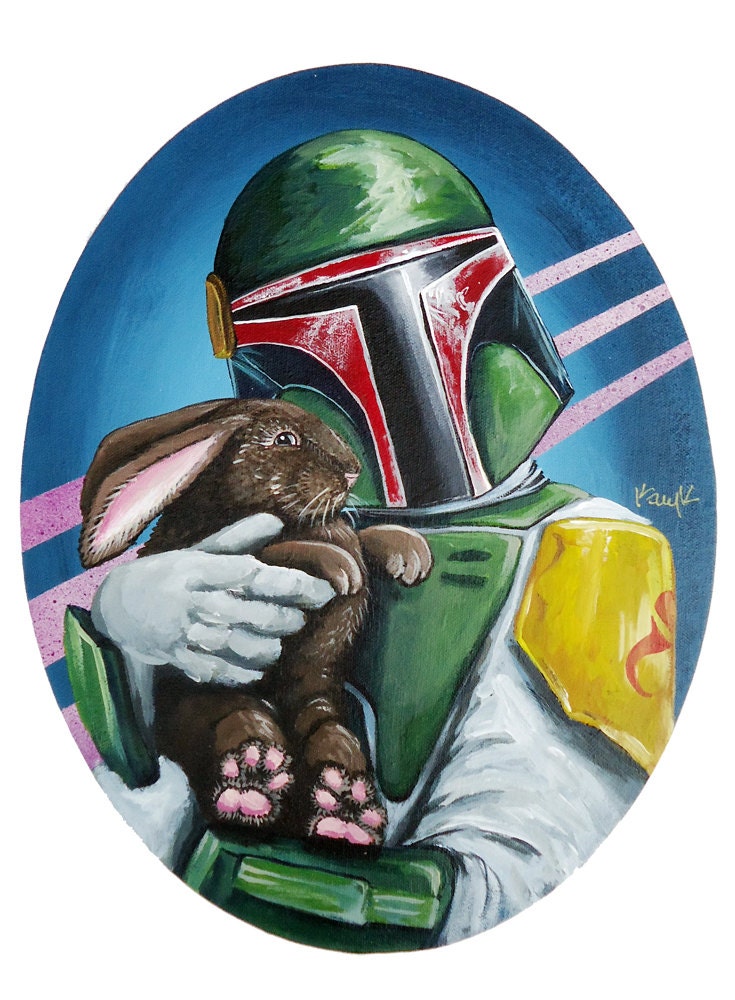 Digital Print of Boba Fett with Cuddly Bunny  11x17