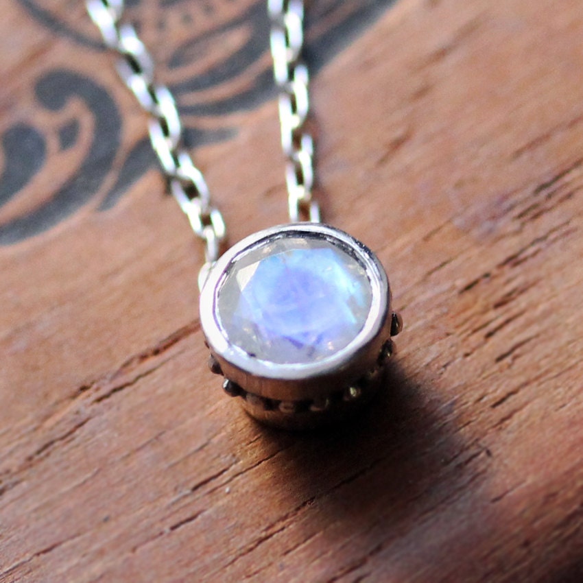 Moonstone necklace - solitaire bezel - June birthstone - slide necklace - recycled sterling silver -  wrought collection