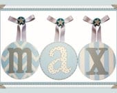 Boys Baby Nursery Blue And Grey Hanging Wall Letters