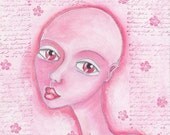Mixed Media Art, Folk Art, Breast Cancer Survivor, Pink, Original Watercolor, Inspirational Wall Art - Chemo Sisters