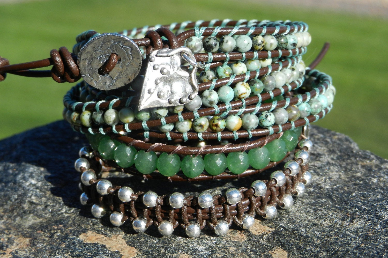 Three-Peat:  African Turquoise Aventurine & Sterling Silver