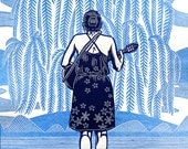 She Plays the Jarana Jarocho Linocut Print
