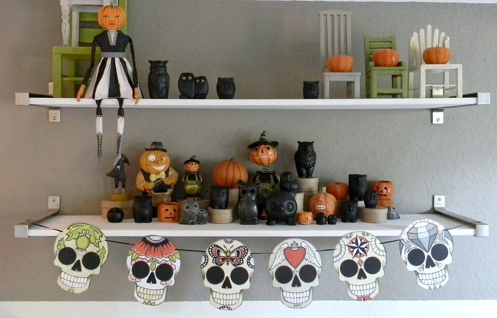 DOTD Halloween Sugar Skull Banner Garland Bunting Ornaments Decoration Original Folk Art  DIY