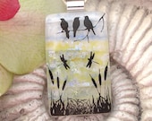Bird Necklace - Dichroic Glass Jewelry - Dichroic Necklace -  Fused Glass Pendant  Jewelry 120612p102