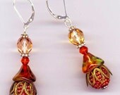 Beaded Beads . Valentine's Earrings . Fuchsia Red . Czech Crystal . Sterling Silver . Brass  - Afternoon Blossoms by enchantedbeads on Etsy