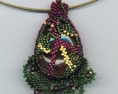 Beadwoven Phantom Quartz  Cabochon . Green Garnet Gold Pendant . Easter Jewelry - Eggsistential Effect by enchantedbeads on Etsy