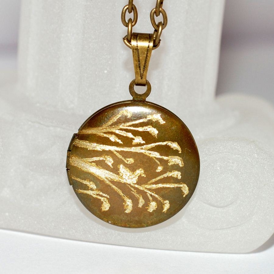 Bird in Tree Locket Necklace - Unique Women's Art Jewelry