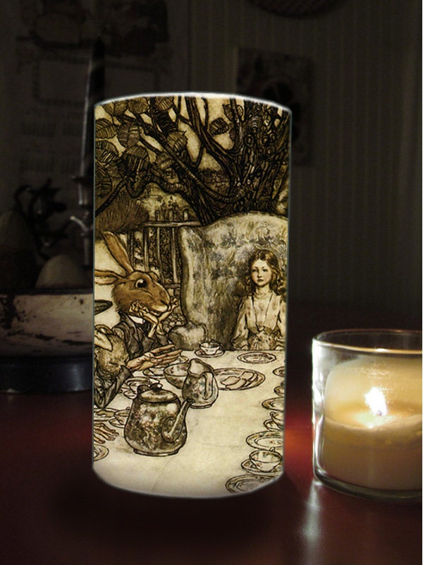 Alice in Wonderland candle holder, The Mad Tea Party Candle Holder, Illuminated Art Candle Shade, Housewares Decor Candle holder