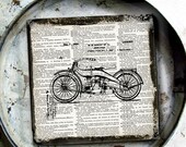 Motorcycle Coaster, Vintage motorcycle Wood Coaster set, Mixed Media Book Page coasters, Collage Art  Drink Coaster Gift for Men