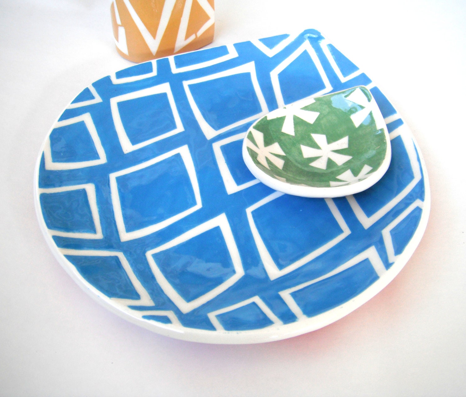 Appetizer plate Turquoise diamond pattern-made to order