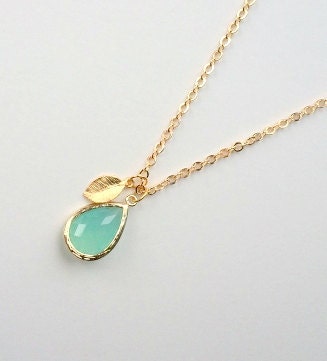 Blue Ice Pendant with gold leaf accent, necklace, mother, wife, sister, daughter, bridesmaid gift, birthday, wedding jewelry, fall fashion,